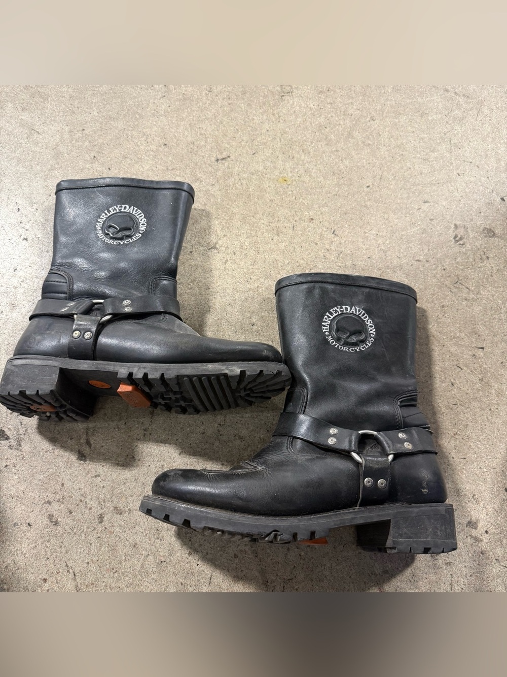 Harley Davidson Willie G. Black Skull Leather Working Riding Boots Size 9 harnes